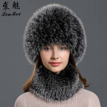 Genuine Fur Hats and Scarf Neck Ring Sets for Womens Wintet New Collar Headband Hand-made Caps Fur Set Knitting Fur Natural Fox 2024 - buy cheap