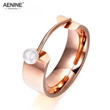 AENINE Original Design Simulated Pearl Rose Gold Color Ring Jewelry Titanium Steel Engagement Wedding Rings For Women AR17142 2024 - buy cheap