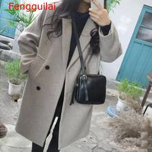 Fengguilai New Thin Wool Blend Coat Women Long Sleeve Turn-down Collar Outwear Jacket Casual Autumn Winter Elegant Overcoat 2024 - buy cheap