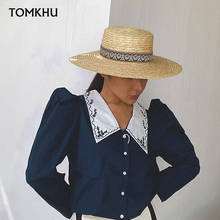Sombrero de paja con bordado Vintage para mujer, de 10cm con diseño elegante sombrero de paja, plano, Anti-UV, de viaje, para playa 2024 - compra barato