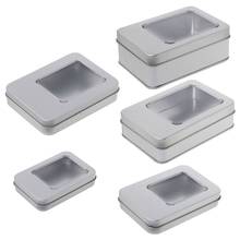 Rectangular Tin Silver Storage Box Case Organizer with Half Clear Window Lid  2024 - buy cheap