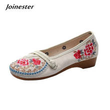 Spring Women Ethnic Floral Embroidered Vintage Low Heel Pumps Ladies Retro Dress Loafers Female Dancing Wedges Shoes 2024 - buy cheap