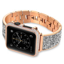 Correa de lazo de acero inoxidable con diamantes de imitación para apple watch, pulsera de Metal de 44mm y 40mm para iwatch Series 4/3/2/1, 38mm y 42mm 2024 - compra barato