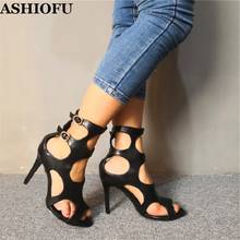 ASHIOFU Real Photos Ladies High Heel Sandals Cut-out Party Prom Shoes Buckle Strap Stiletto Evening Casual Fashion Sandals Shoes 2024 - buy cheap