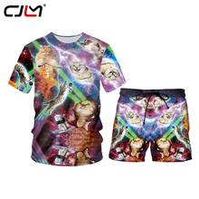 CJLM-Camiseta de manga corta y pantalones cortos con estampado de gato 3D Unisex, conjunto de traje de entrenamiento informal de verano, traje de sudor de 2 piezas 2024 - compra barato