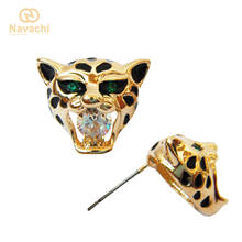Navachi-pendientes tipo botón de oreja con cabeza de leopardo, cristales de circonita, amarillo, GP, SMT1019 2024 - compra barato
