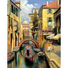 Pintura al óleo de Arte de paisaje italiano, obra de arte de lienzo moderno de Venecia para decoración de pared de dormitorio y sala de estar 2024 - compra barato