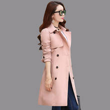 Elegante senhora rosa trench coat feminino outono blusão casacos fino trench coat para como mulheres duplo breasted wxf123 s 2024 - compre barato