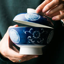 Креативная фарфоровая керамическая чаша с крышкой, ручная роспись, голубой и белый цвета, миски для супа Ramen, чаши для тушеного риса, кухонные аксессуары 2024 - купить недорого