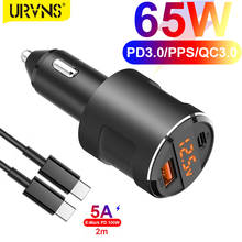 URVNS 65W Fast Car Charger With Voltage Display,USB C PPS/PD 65W/45W/30W/20W, 18W QC3.0 For Type C Laptop iPhone Xiaomi Samsung 2024 - buy cheap