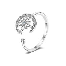 Anillo de lujo de cristal para boda, anillo de estrella de circón Chapado en plata para mujer, tamaño ajustable, joyería de aniversario, Color plateado 2024 - compra barato