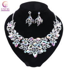 Cindy-Conjunto de pendientes y collar con diamantes de imitación, joyería para boda, boda, fiesta Formal, graduación, plateado 2024 - compra barato