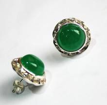 Free Shipping  wholesale 15mm green Natural jade silver plated lady's charming  earrings 2024 - buy cheap