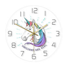 Colorful Unicorns Are Real Magical Rainbow Unicorn Printed Acrylic Wall Clock Kids Party Decor Modern Non-ticking Wall Watch 2024 - buy cheap
