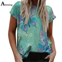 Aimsnug 2021 New summer Boho Flower Print Tops Plus Size 4xl Women Short Sleeve Elasticity T-Shirt Casual Loose Tees Shirt Femme 2024 - buy cheap