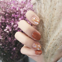 Autumn Pumpkin pure color with halo dyeing pattern fake nails Ins cute false nails with designs bride lady full nail tips 2024 - buy cheap