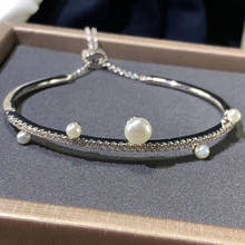 UMGODLY-brazalete de marca de lujo para mujer, pulsera de línea de Color plateado de alta calidad, brazalete de perlas, piedras de circonita, joyería con estilo 2024 - compra barato