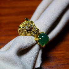 Liemjee-anillo plateado de leopardo para mujer, joyería de moda con personalidad, Calcedonia Verde, regalo 2024 - compra barato