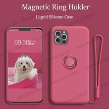 Capa de celular com suporte de anel magnético, capa de silicone líquido para iphone 12 11 pro max xr x xs max 7 6 à prova de choque 2024 - compre barato