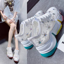 Koovan Women's Sneakers 2020 New Summer Mesh Flower Lace-up Platform Sponge Cake Slanted Heel Sneakers White Shoes Women's Shoes 2024 - buy cheap