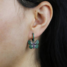 Drop Shipping Black Color Women Jewelry Princess cut White Green CZ Butterfly Charm Hoop Earring Cute Animal Girl Jewelry 2024 - buy cheap