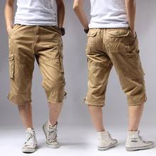 Pantalones cortos informales para hombre, Shorts masculinos de algodón, color caqui y negro, con bolsillos sólidos, color verde militar 2024 - compra barato