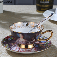DXUIALOI-Juego de taza y platillo de café de porcelana de hueso elegante, té de la tarde, té negro con cuchara de 200ml, diseño dorado de estilo nórdico 2024 - compra barato