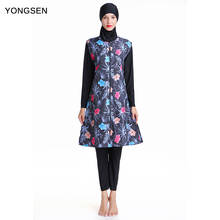 YONGSEN-traje de baño musulmán para mujer, bañador de cobertura completa con estampado Floral, hijab islámico, Burkinis, ropa de playa 2024 - compra barato