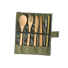 Portable Tableware Camping Outdoor Travel Wooden Cutlery Set Home Use Bamboo Flatware Spoon Fork Knife Set With Bag 2024 - купить недорого