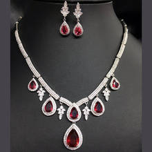 Colar vermelho de cristal de zircônia cúbica com cinco pingentes-alta qualidade conjunto de joias de noiva para casamento 2024 - compre barato