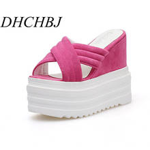 Summer fashion wear women's slippers 13CM  Korean high-heeled platform sponge cake thick-soled sandals and slippers 2024 - buy cheap