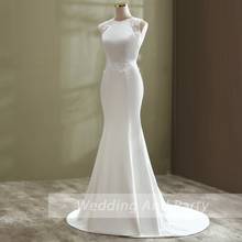 Vestido de novia de encaje con cuello redondo para mujer, vestido de novia sin mangas de talla grande, de sirena, blanco, hecho a medida 2024 - compra barato