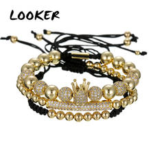 Pulseira e bracelete de macramé, contas de cobre com coroa, polígono cz, hip hop, feminino e masculino, joias de marca de luxo 2024 - compre barato