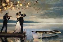 Div 5D Romantic music couple Dancie dancing River Ship Loveer Full Diamond Painting kits art Scenic 3D paint by diamonds 2024 - buy cheap