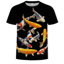 2021 moda novo mundo subaquático n° 2 espelho carpa e tangerina peixe 3d padrão impresso manga curta camiseta roupas masculinas 2024 - compre barato