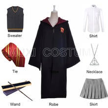 Conjunto completo de fantasia de cosplay, roupão com manto, saia, camisa, gravata, colar, varinha, traje de cosplay 2024 - compre barato