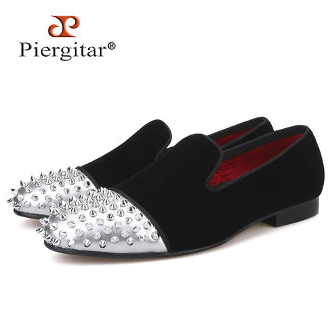 Piergitar handmade men velvet shoes with patent leather toe rivets prom and party men's casual loafers men smoking slippers 2022 - buy cheap