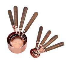 4pcs Rose Gold Stainless Steel Copper Plateing Measuring Cups Spoon Set Walnut Wood Handle For Kitchen Dining Bar Baking Tools 2024 - buy cheap