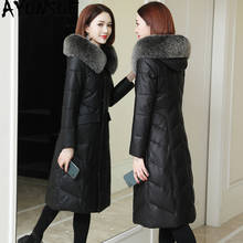 AYUNSUE 2020 Genuine Leather Jacket Women Long Winter Sheepskin Coat Fox Fur Collar Hooded Luxury Leather Jackets Women KJ3549 2024 - buy cheap