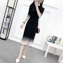 2021 New knitted Dress Women Summer Thin Korean Mesh Stitching Dresses Half Sleeve O-Neck Pullover Knit Sweater Vestidos aq467 2024 - buy cheap