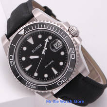 Bliger relógio masculino com pulseira de couro, relógio mecânico automático de ponteiro preto 40mm, marca de luxo, luminoso, com calendário 2024 - compre barato