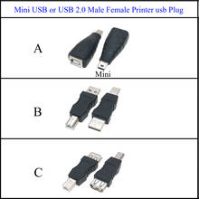 Adaptador usb mini ou usb 2.0 macho e fêmea, adaptador conversor de cabo usb af para impressora, conector de energia e carregamento 2024 - compre barato