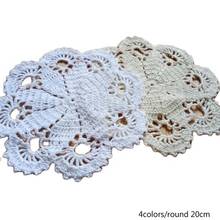 Round Lace cotton table place mat pad Cloth crochet placemat cup mug Christmas tea coffee coaster dining drink doily kitchen 2024 - buy cheap