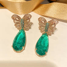 fashion light green broken cz golden  butterfly  drop earring for women wedding 2024 - buy cheap