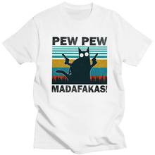 Уникальная мужская футболка в стиле ретро Pew Madafakas, хлопковая футболка с короткими рукавами, винтажная забавная Футболка с принтом кошки, подарок 2024 - купить недорого