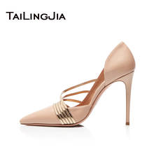 Women Autumn Pumps Evening Party High Heels Ladies Pointed Toe Nude Leather Black Suede Gold Patent Leather Strappy 2019 New 2024 - buy cheap