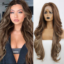 CharmSource Lace Part Synthetic Wig Long Wavy Mixed Dark Brown with Highlight Hair Wigs for Black White Women Daily Lace Wigs 2024 - buy cheap