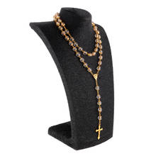 Corrente de rosário longa unissex, corrente de 10mm, bolas, colar com pingente de cruz de jesus, joias de festa 2024 - compre barato