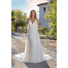 Ivory Satin Chiffon V-Neck Spaghetti Straps Floor-Length A-Line Wedding Dresses Chapel Train  Bridal Gowns Custom Made 2024 - buy cheap