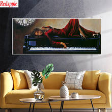 5d foto redonda pintura de diamante moderna arte, mulher elegante deitado sobre o piano inteiramente com contas quadradas mosaico decoração de casa artesanal 2024 - compre barato